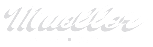 Mueller Heating and Cooling logo, white and gray